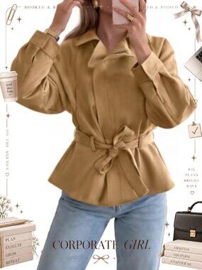 Faux Suede Cropped Moto Jacket Zip Up Lapel Trench Coat
